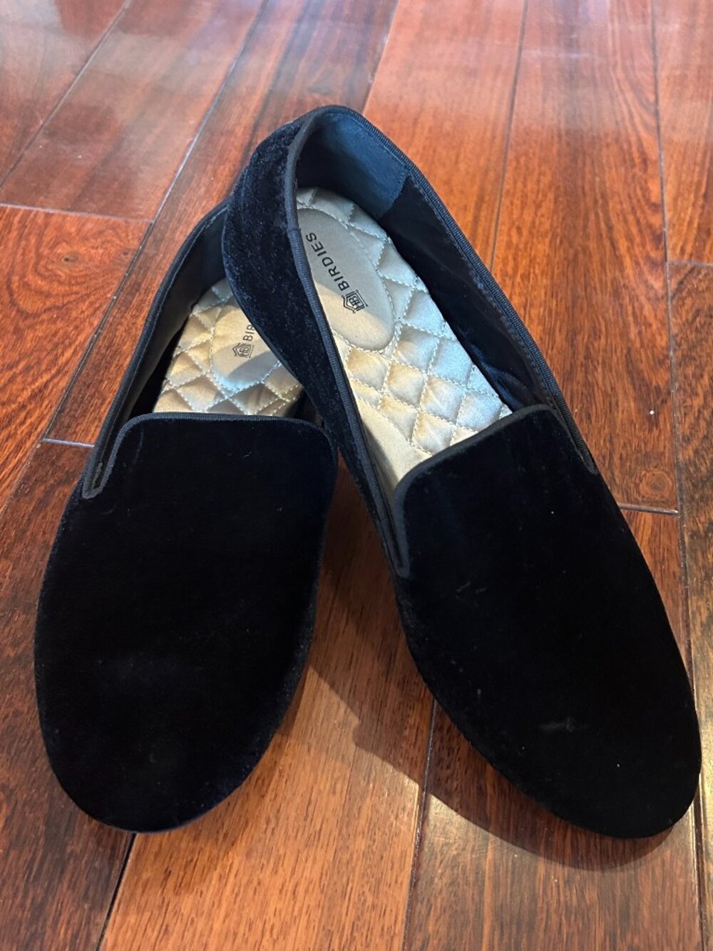 Birdies Womens Size 9 Black Velvet Smoking Slippers Loafers Flats Quilted